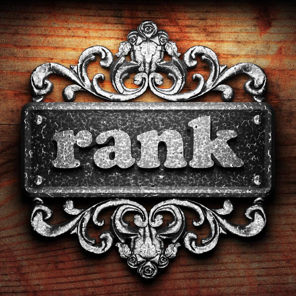 rank word of iron on wooden background photo