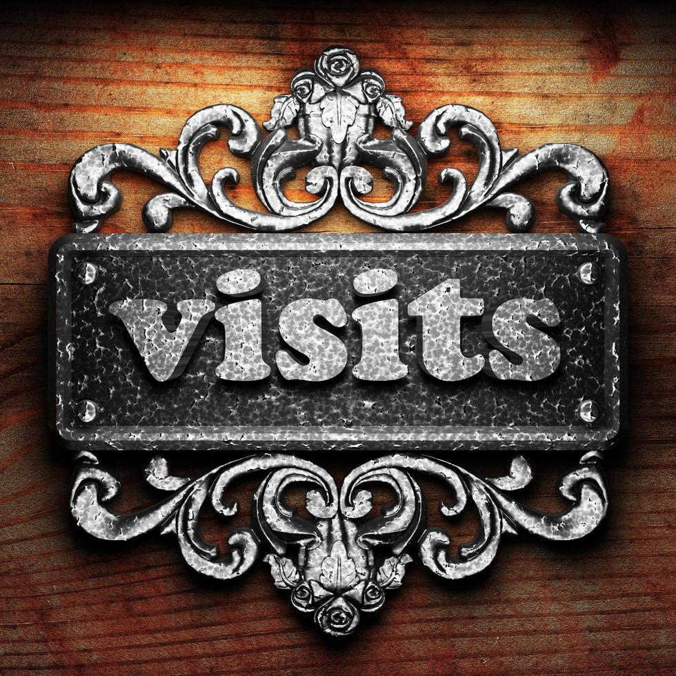 visits word of iron on wooden background photo