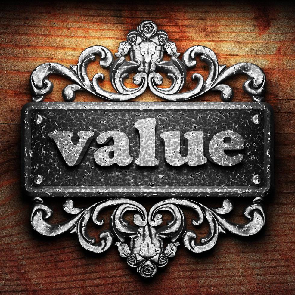 value word of iron on wooden background photo