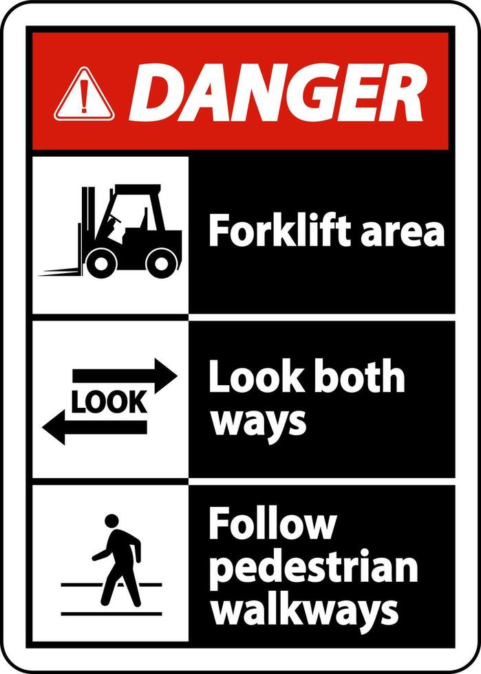 Forklift Area Look Both Ways Sign On White Background vector