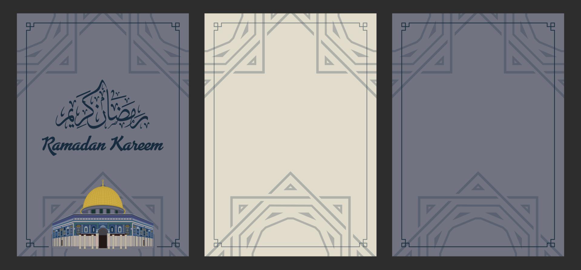 Ramadan Kareem Greeting Card with Three Pages, Front, Content and Back vector