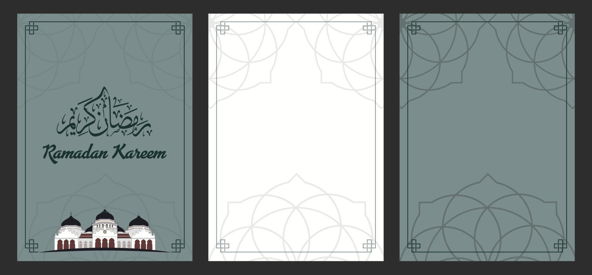 Ramadan Kareem Greeting Card with Three Pages, Front, Content and Back vector