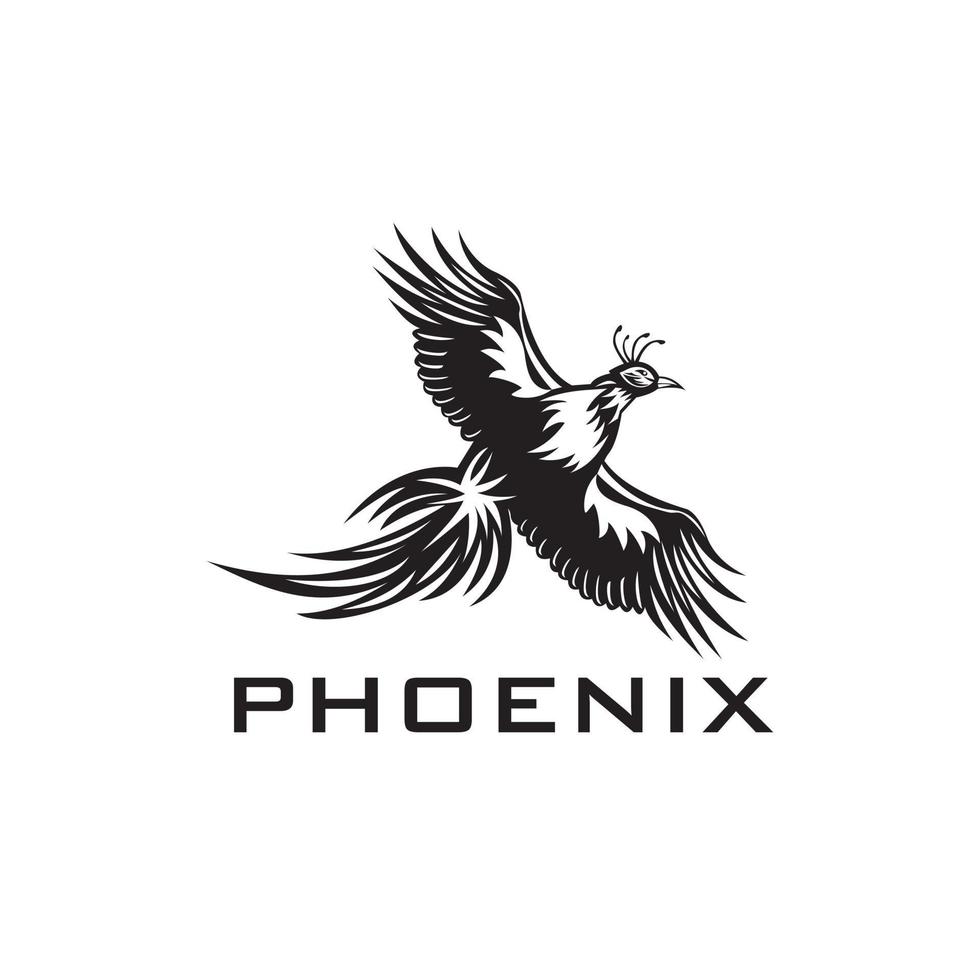 Illustration of phoenix silhouette bird flapping wings logo design,template vector