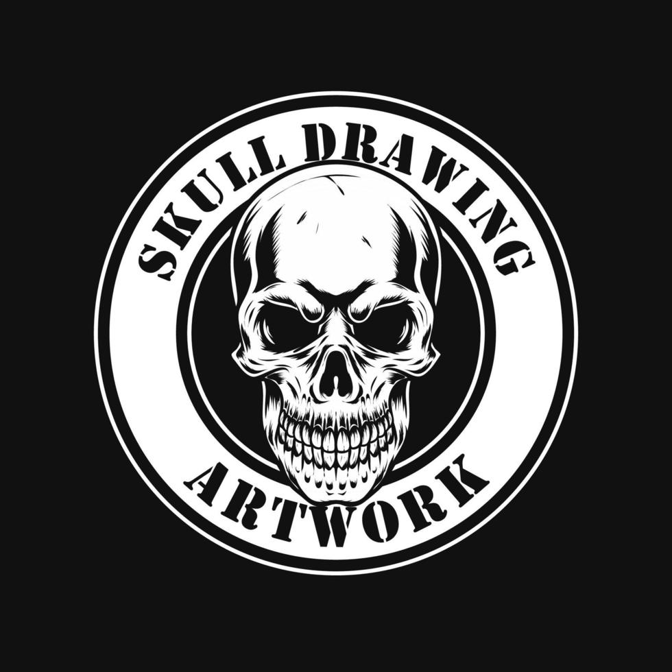 skull drawing logo design vector