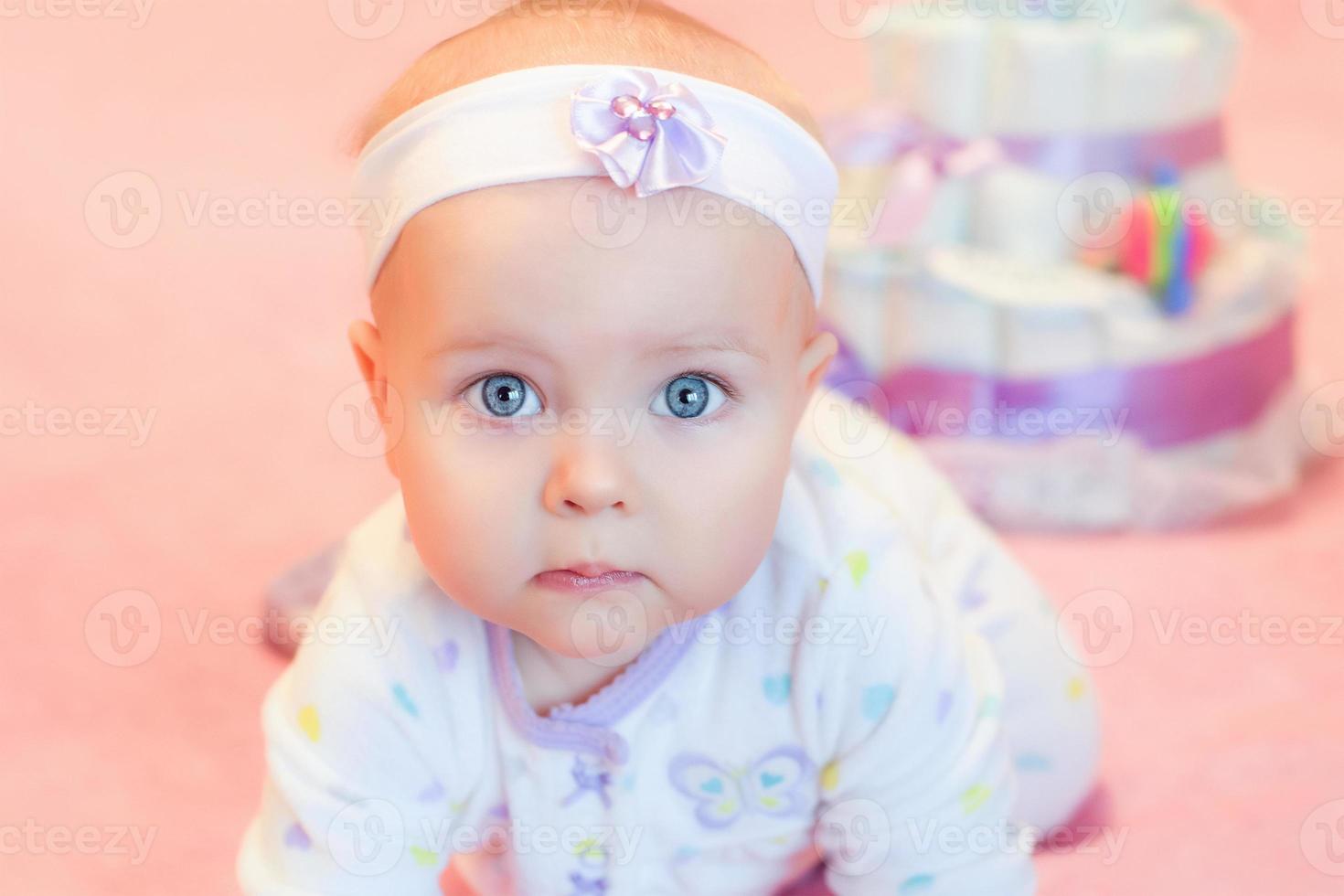 portrait of emotional sweet infant baby at home photo