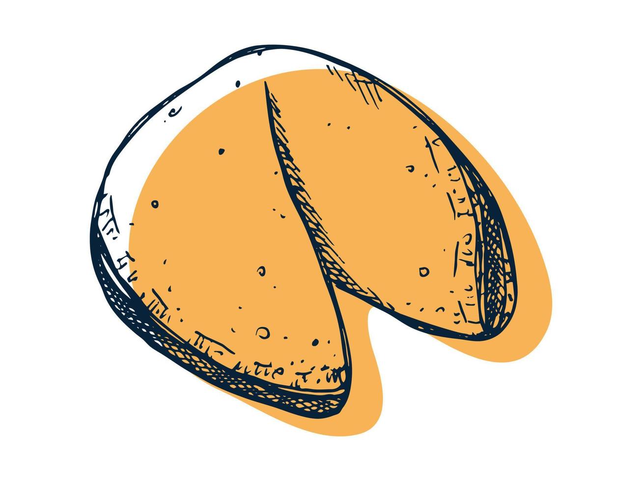 Vector hand drawn chinese fortune cookies isolated on white backgrounds. Food illustration. Crisp cookie with a blank piece of paper inside.