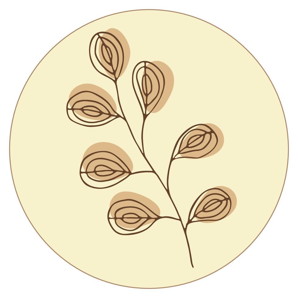 Vector icon and emblem for social media story highlight covers. Design templates for bloggers, photographers and designers. Abstract minimal circle backgrounds with nature leaves.