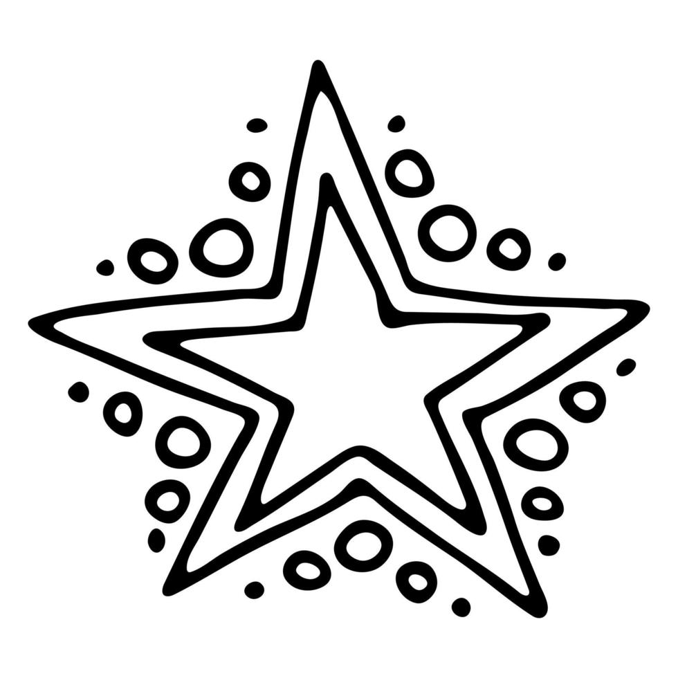 estrella dibujada a mano vectorial. linda ilustración de estrella de garabato aislada sobre fondo blanco. vector