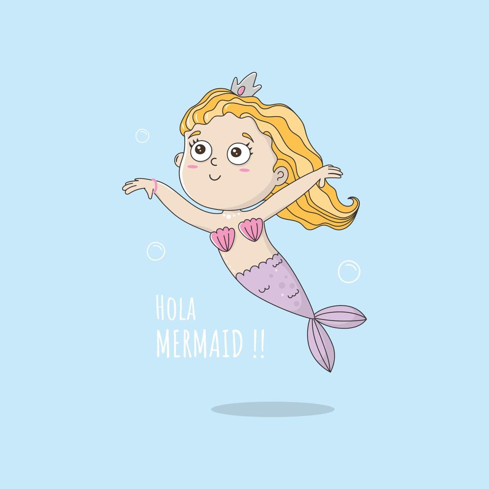Cute mermaid illustration in cartoon style vector