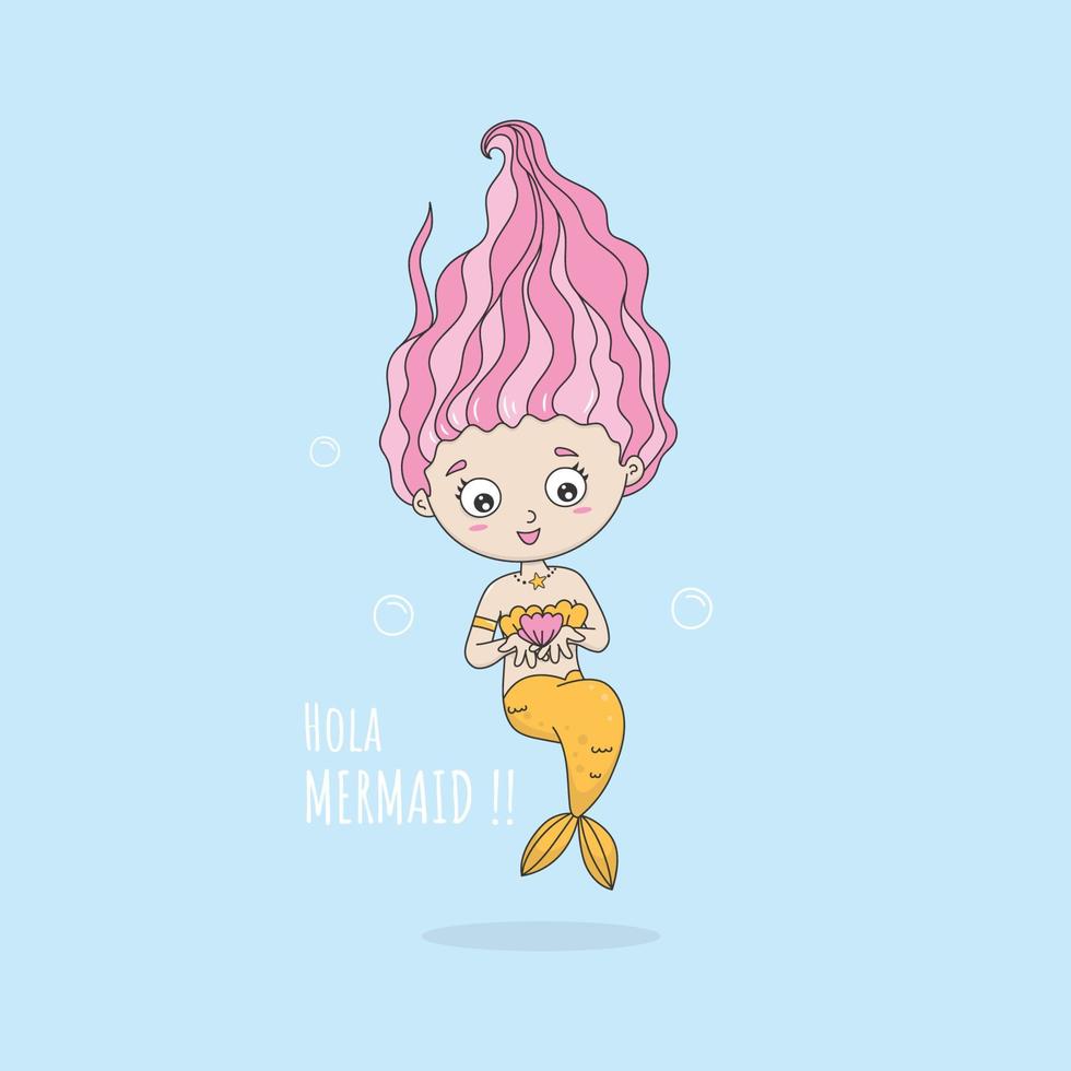 linda ilustración de sirena en estilo de dibujos animados vector