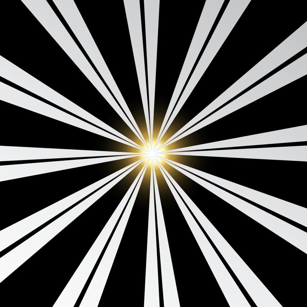 vector de diseño de rayos de sol blanco aislado sobre fondo negro. Ilustración de vector de fondo de rayos de sol.