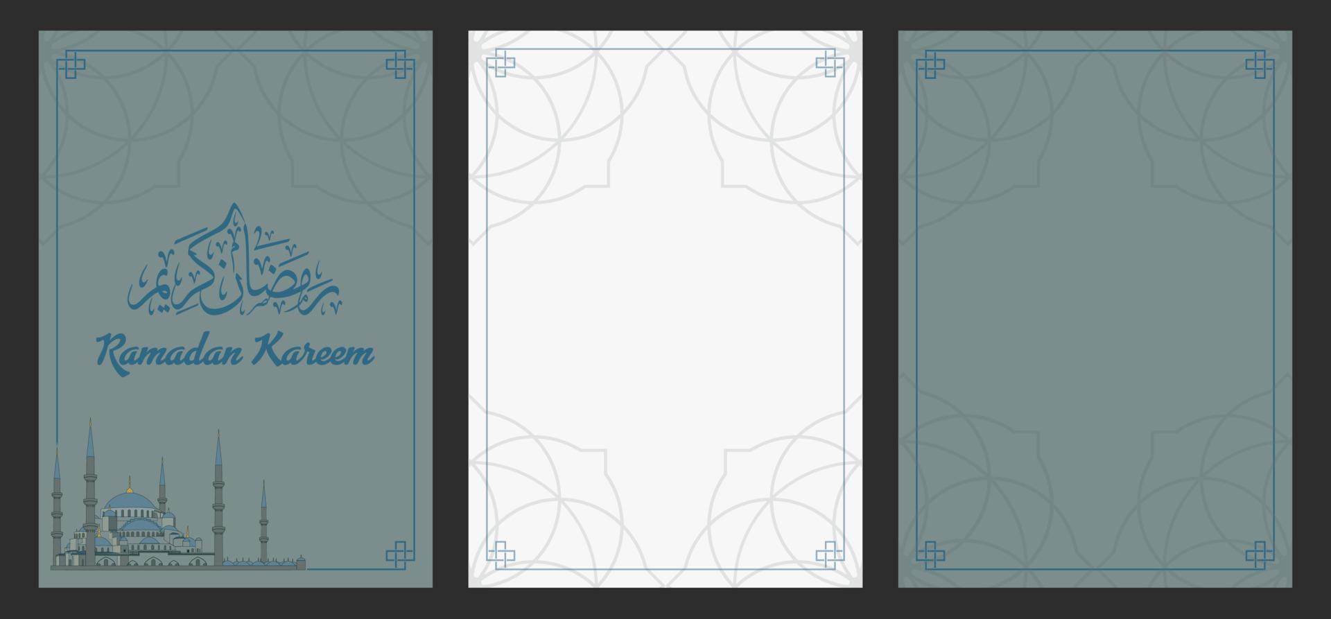 Ramadan Kareem Greeting Card with Three Pages, Front, Content and Back vector