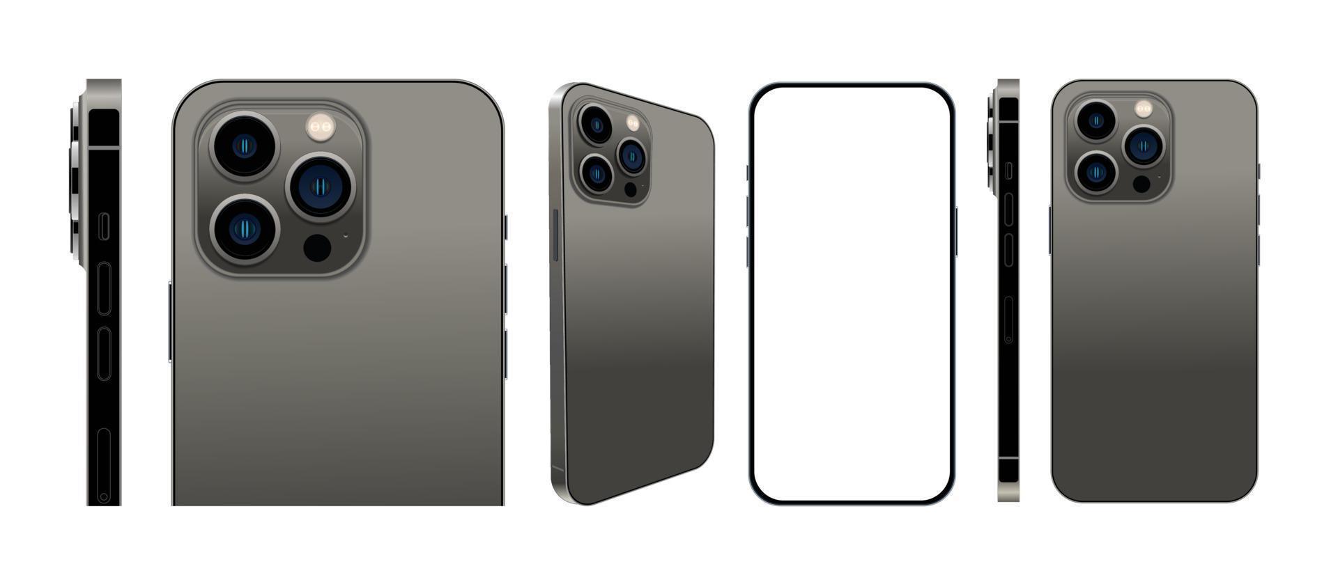 Realistic set of smartphone graphite color layouts isolated on a white background. Vector illustration