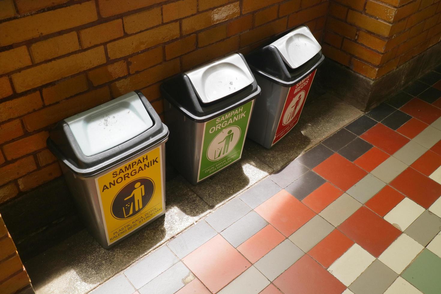 Editorial image of the three types of trash in historic building lawang sewu in semarang city central java Indonesia photo