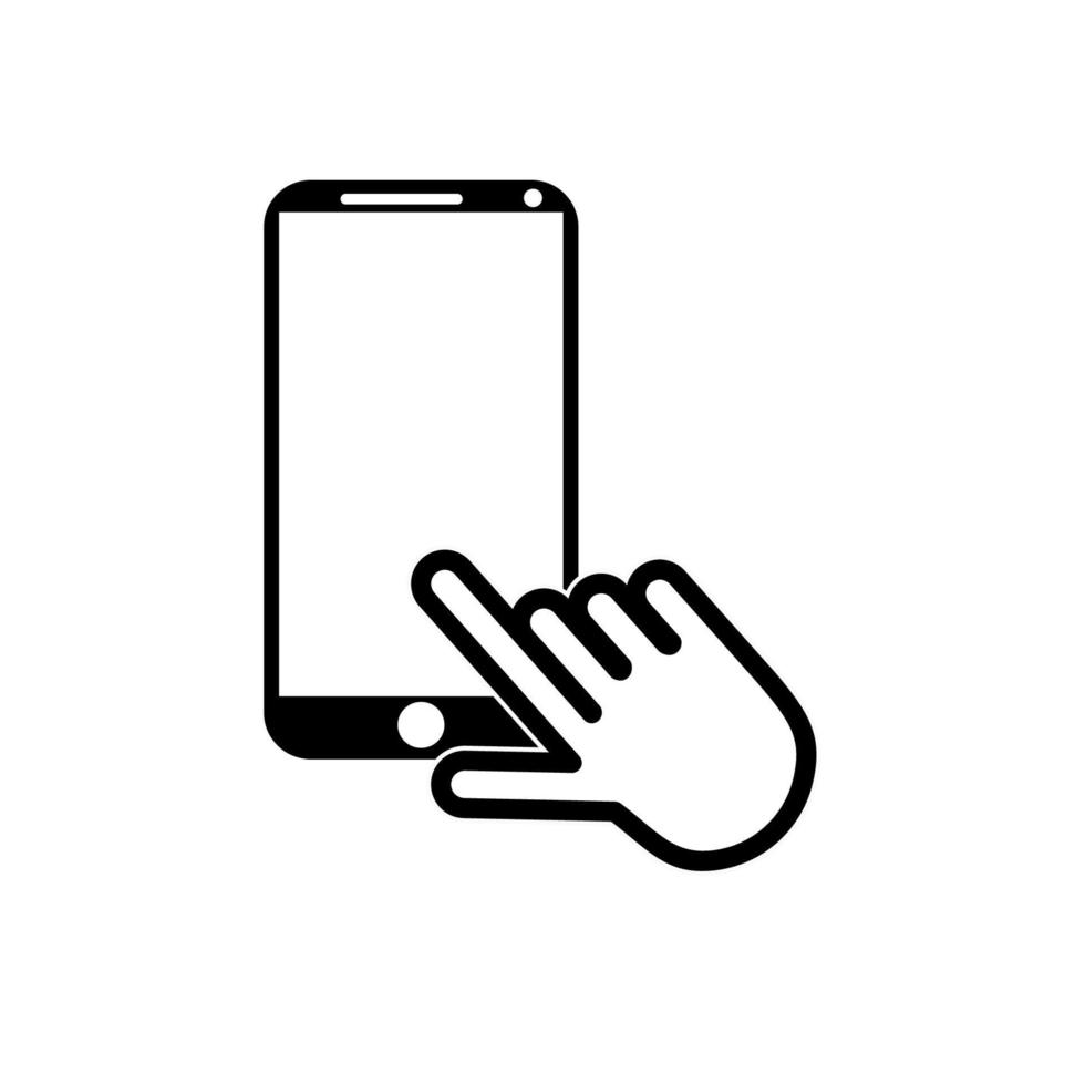 Hand touch screen smartphone icon. Click on the smartphone. Vector icon