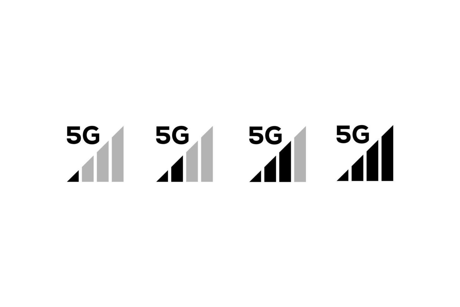 Signal strength indicator set, mobile phone bar status icon. No signal symbol, 4g and 5g network connection level sign isolated on white. Vector illustration for web, app, design interface.