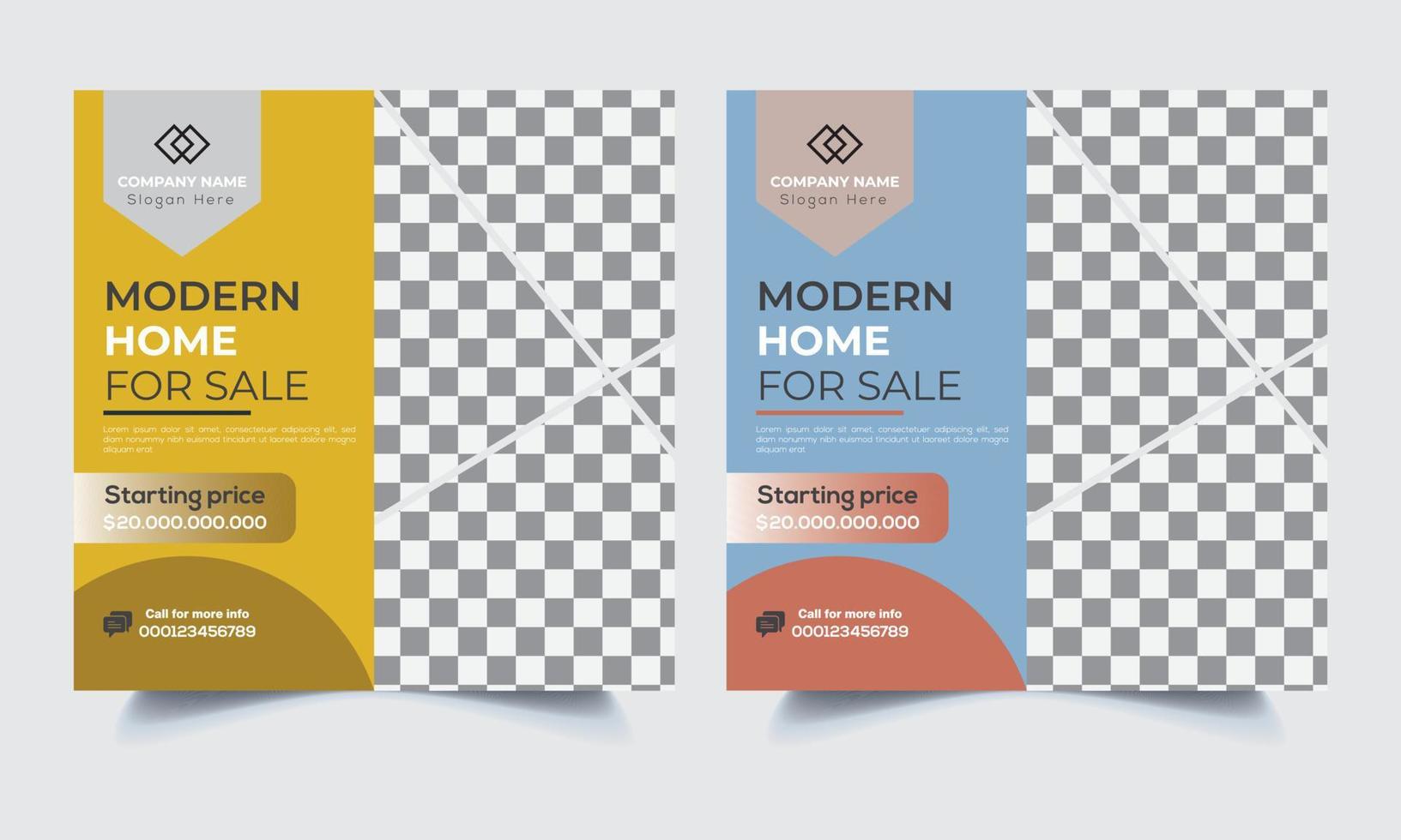 Real Estate Social media post template, modern home for sale vector