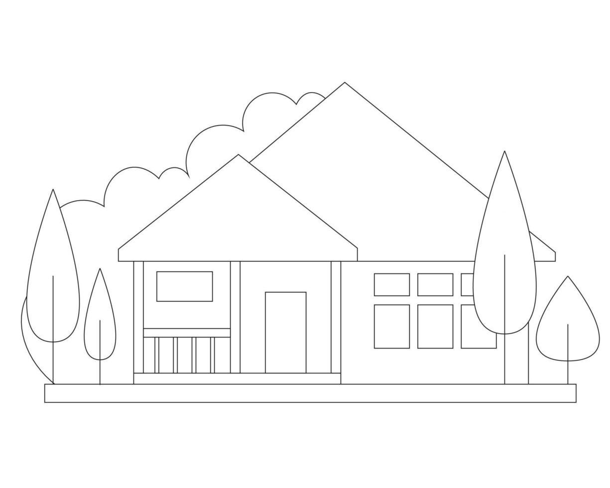 Easy Simple house Coloring page. modern House line art design. line art vector