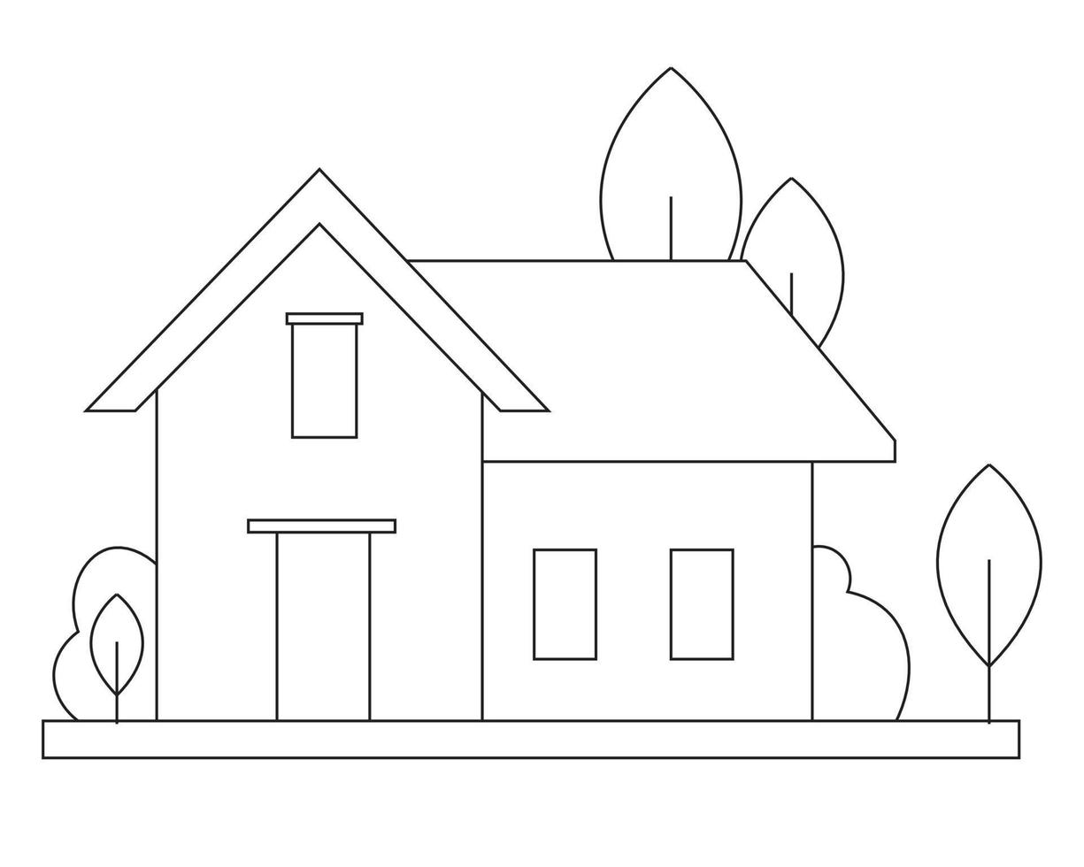 Easy Simple house Coloring page. modern House line art design. line art vector