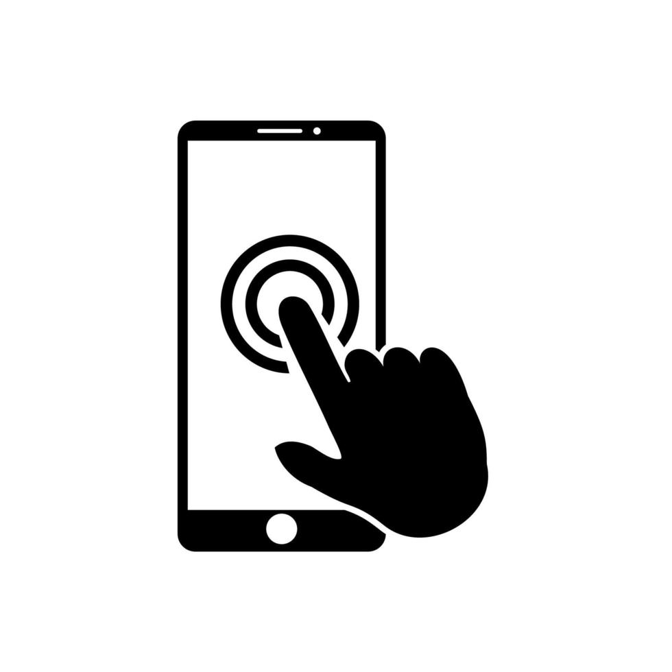 Hand touch screen smartphone icon. Click on the smartphone. Vector icon