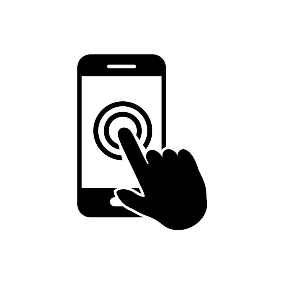 Hand touch screen smartphone icon. Click on the smartphone. Vector icon