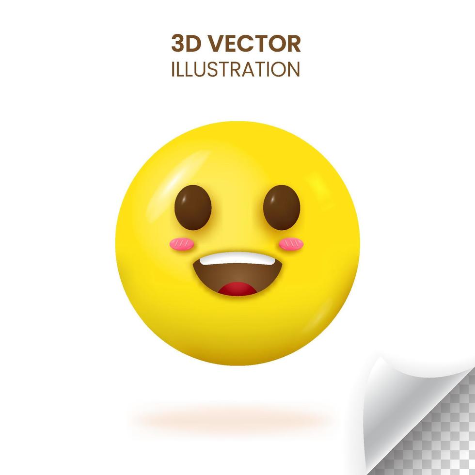 3D smiling face emoji vector illustration