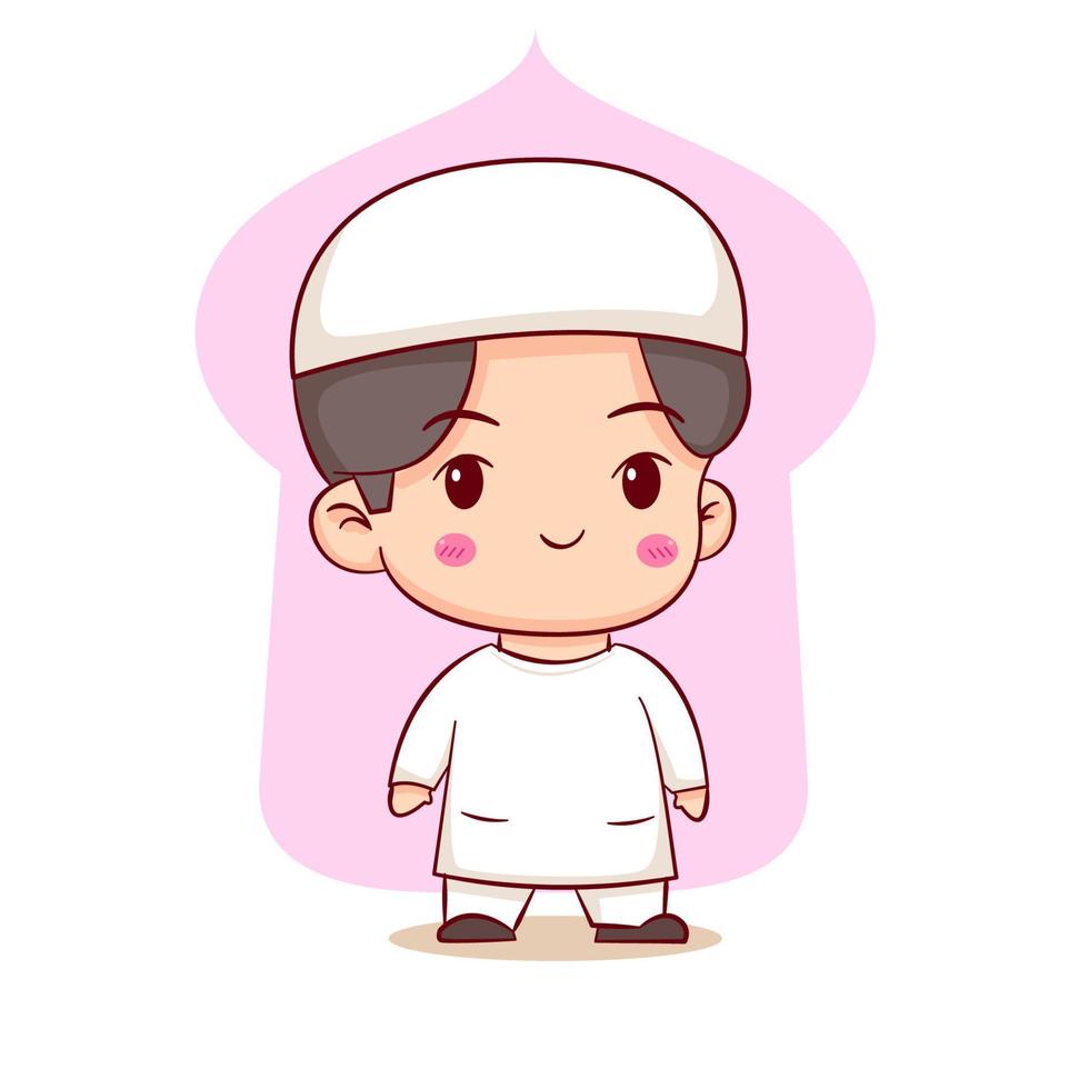 Cute Moslem boy cartoon character vector