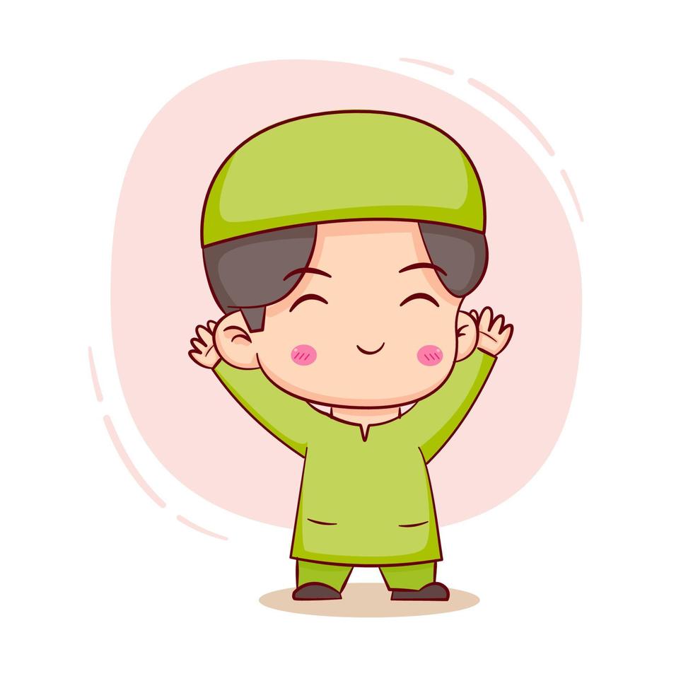 Cute Moslem boy cartoon character vector