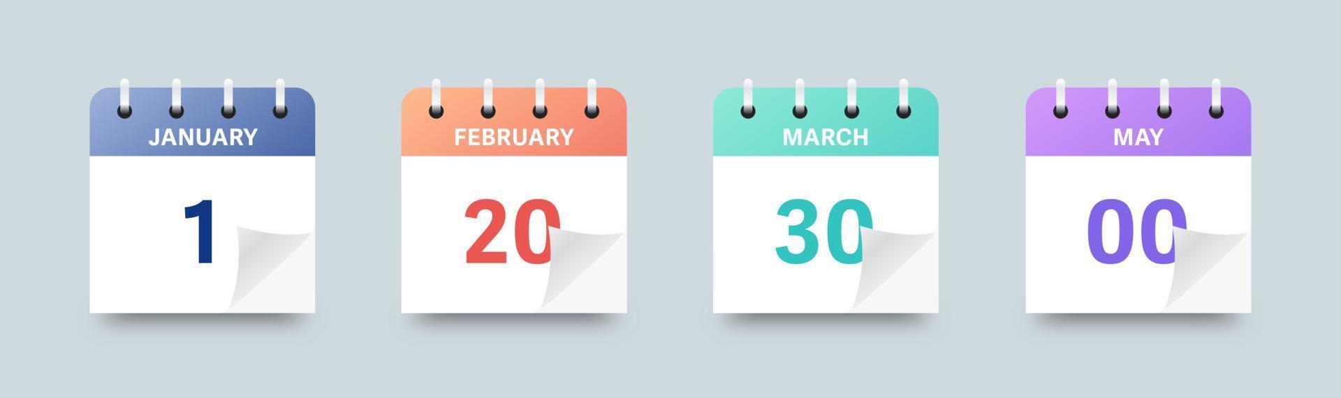 Set of colorful calendar symbols. Calendar with month and date vector icon.