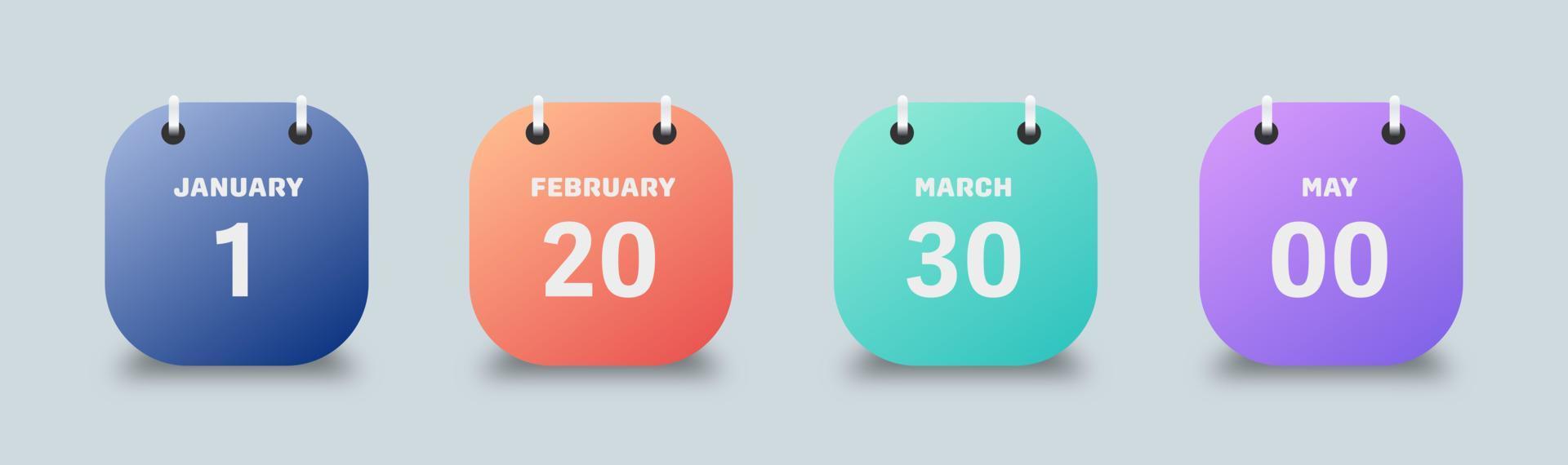 conjunto de coloridos símbolos de calendario. calendario con icono de vector de mes y fecha.