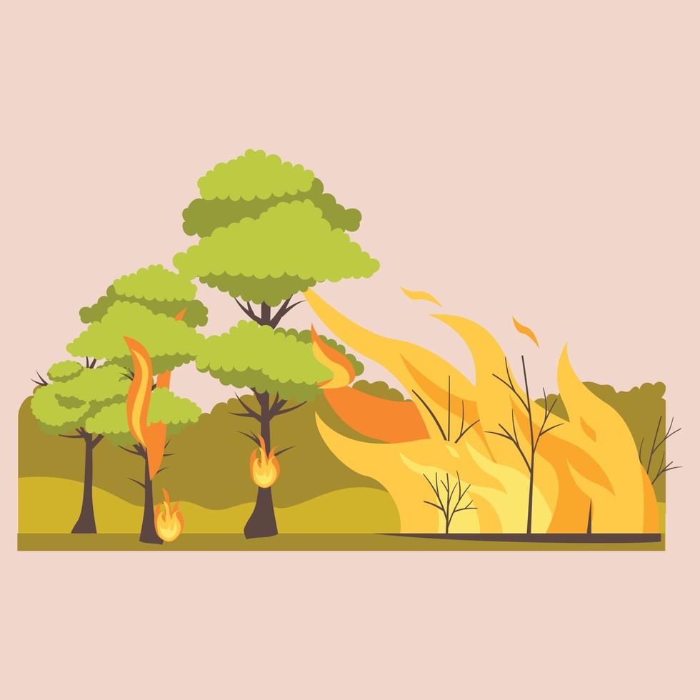 incendios forestales. quemando plantas de madera en fuego y humo,  ilustración de dibujos animados de desastres naturales. 6309860 Vector en  Vecteezy
