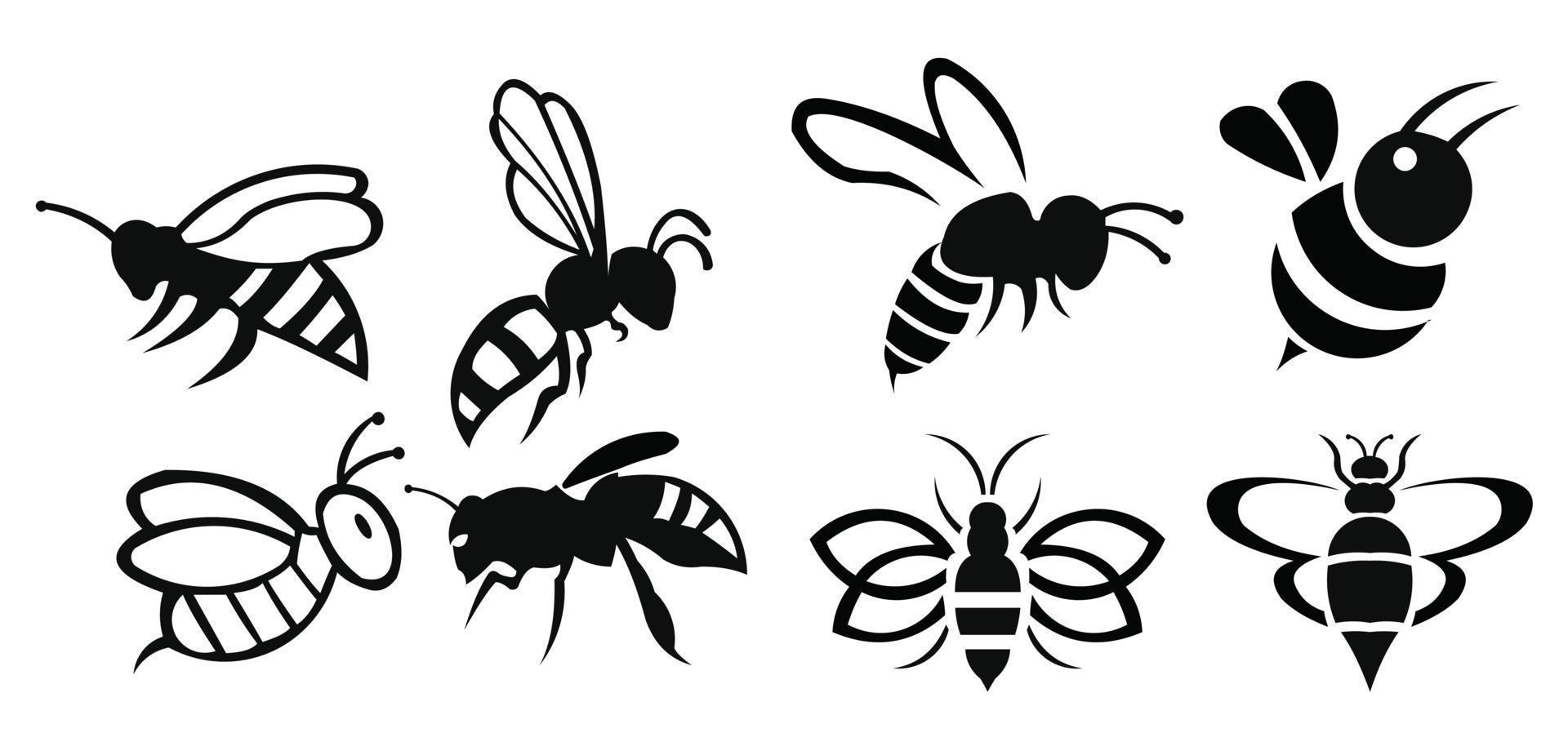 bee animal silhouette set logo vector