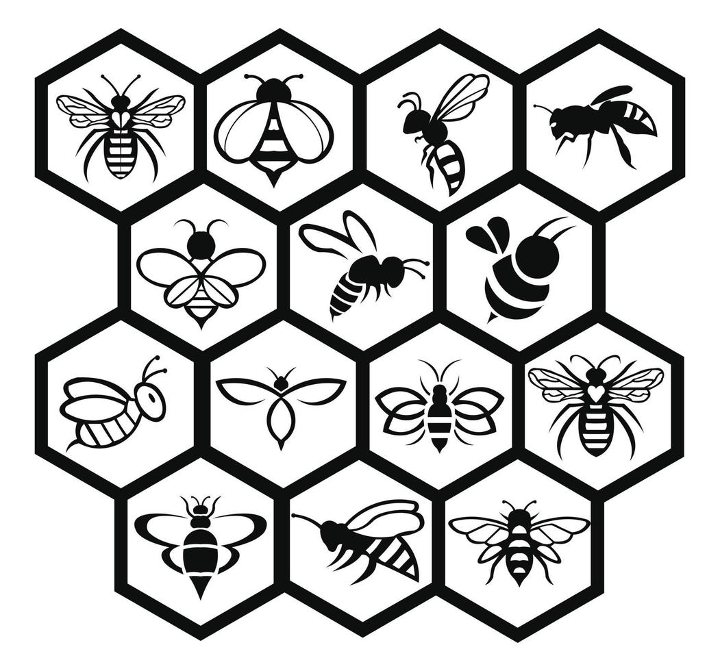 logotipo de conjunto de silueta animal de abeja vector