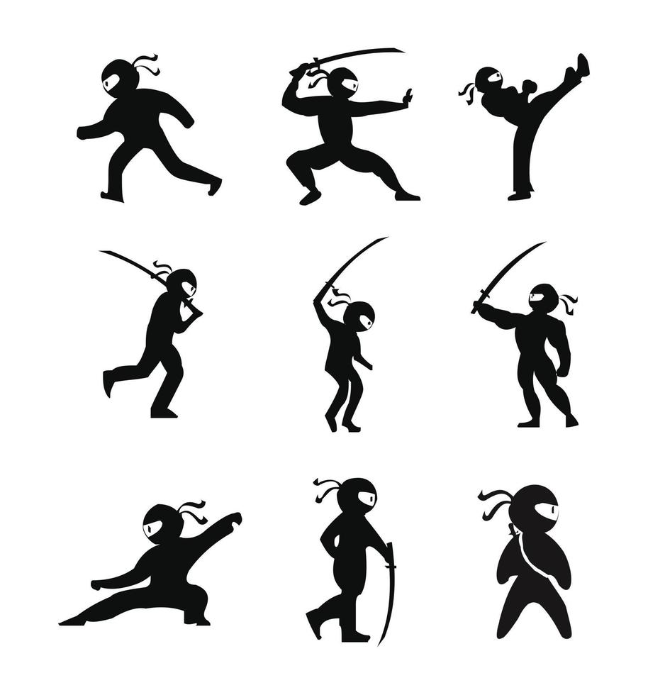 ninja samurai guerrero combatiente personaje dibujos animados Arte marcial arma shuriken vector