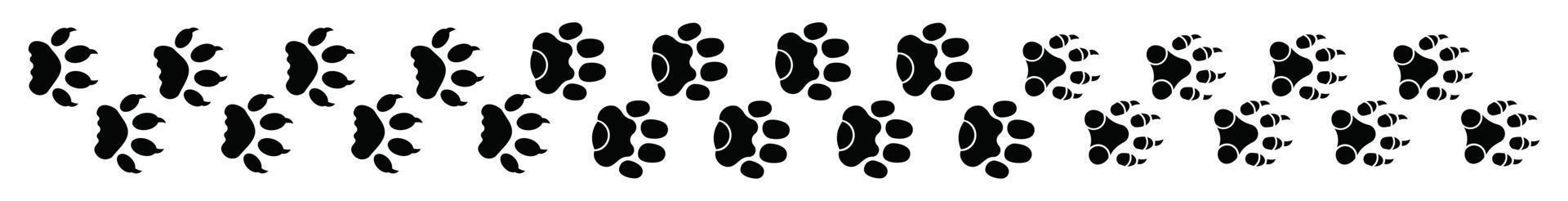 Paw foot trail print of animal ,Different animal paw stock vector icon set.