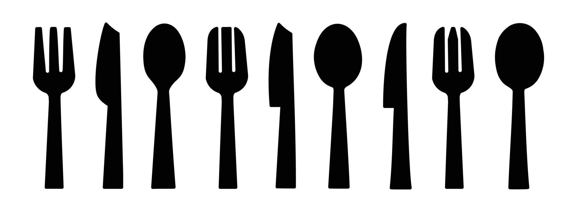 cuchara de ilustración vectorial de vajilla, tenedor, cuchillo y plato conjunto de iconos en estilo de línea, colección de servicio de cena vector