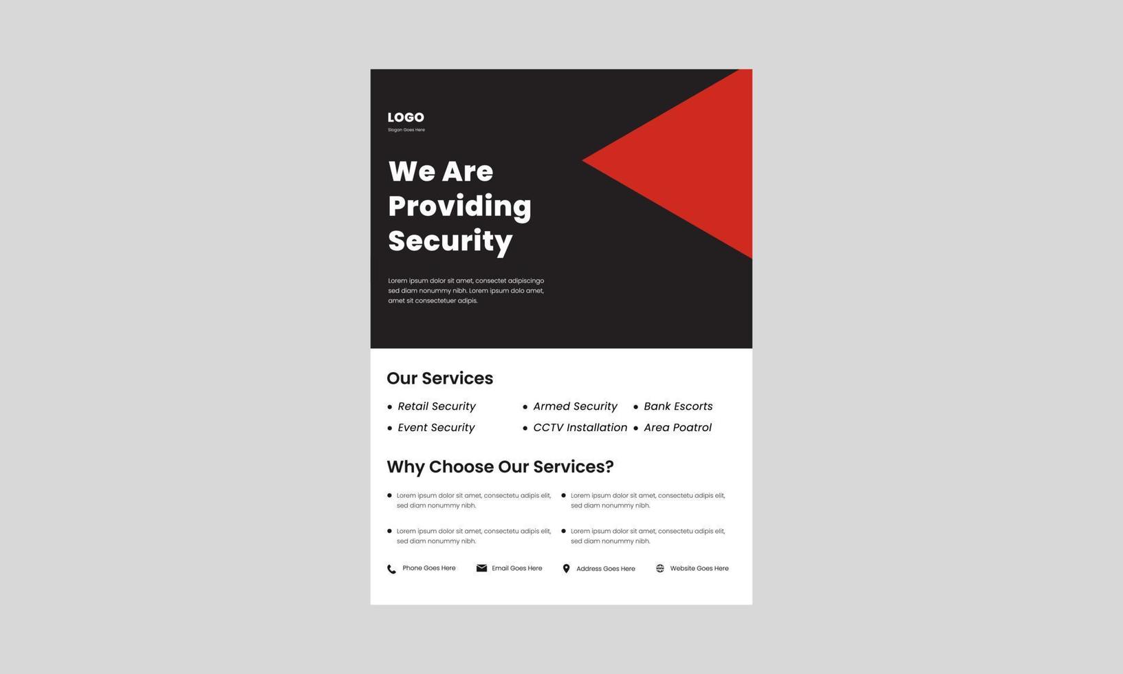 security service flyer design template. private security service poster design. security services solutions poster, flyer design. vector