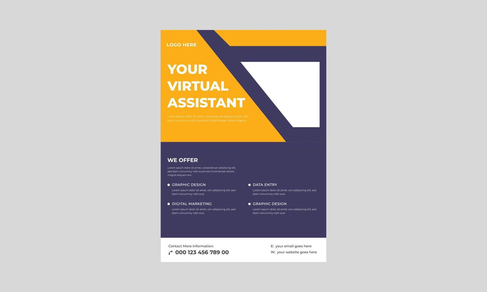 Virtual assistant service flyer template, Artificial intelligence in science and business, smart machine concept flyer template, vector