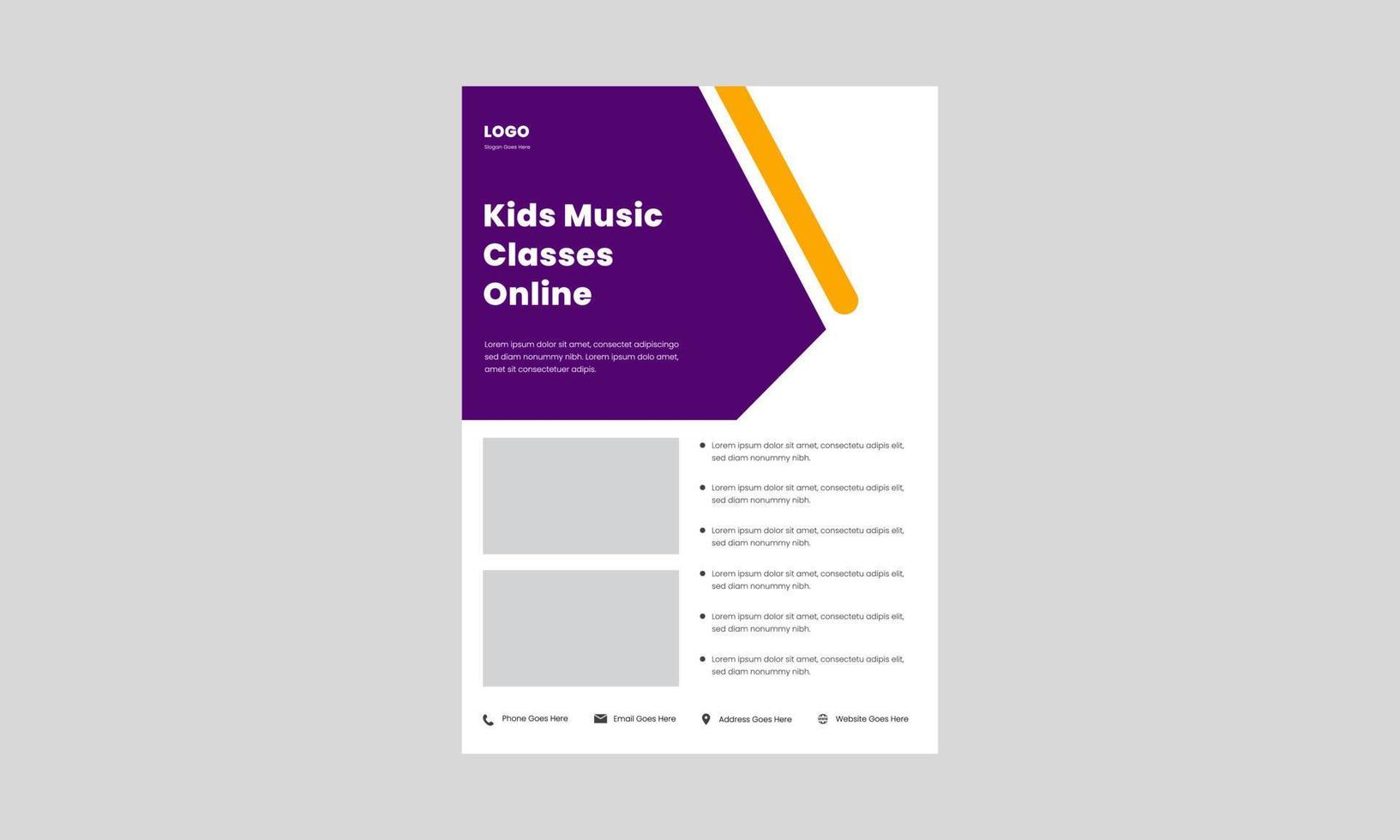 kids music class flyer, poster template. kids karaoke party poster design. child music class online flyer design template. vector