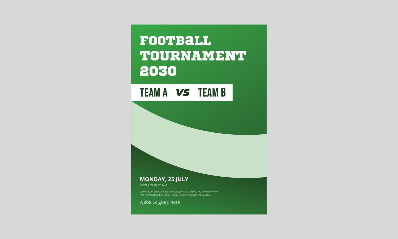 diseño de plantilla de volante de torneo de fútbol. diseño del folleto del afiche del campeonato de la copa de fútbol. folleto del torneo de la liga de fútbol. portada, tamaño a4, folleto, listo para imprimir vector