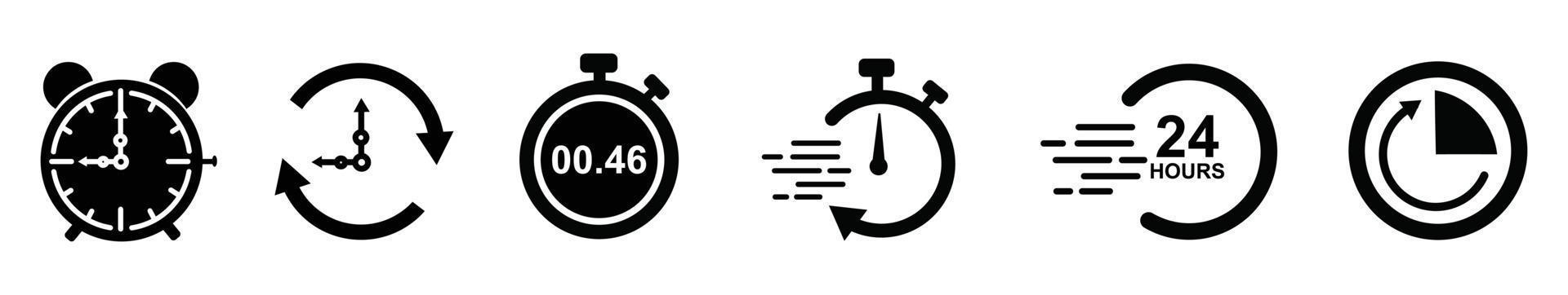 conjunto de iconos de vector de temporizador temporizador de cuenta regresiva, iconos de cronómetro establecer símbolo de temporizador. esquema conjunto de iconos de alarma y reloj temporizador