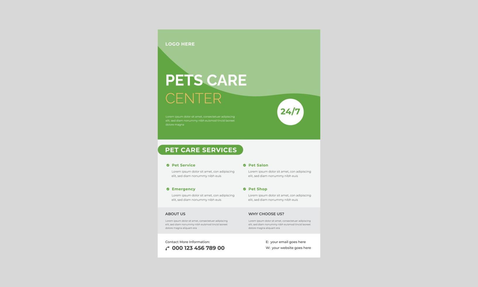 Pet Care Flyer, Pet care service promotional flyer, Pet sitting flyer poster leaflet template,  We care about your pet poster flyer. vector