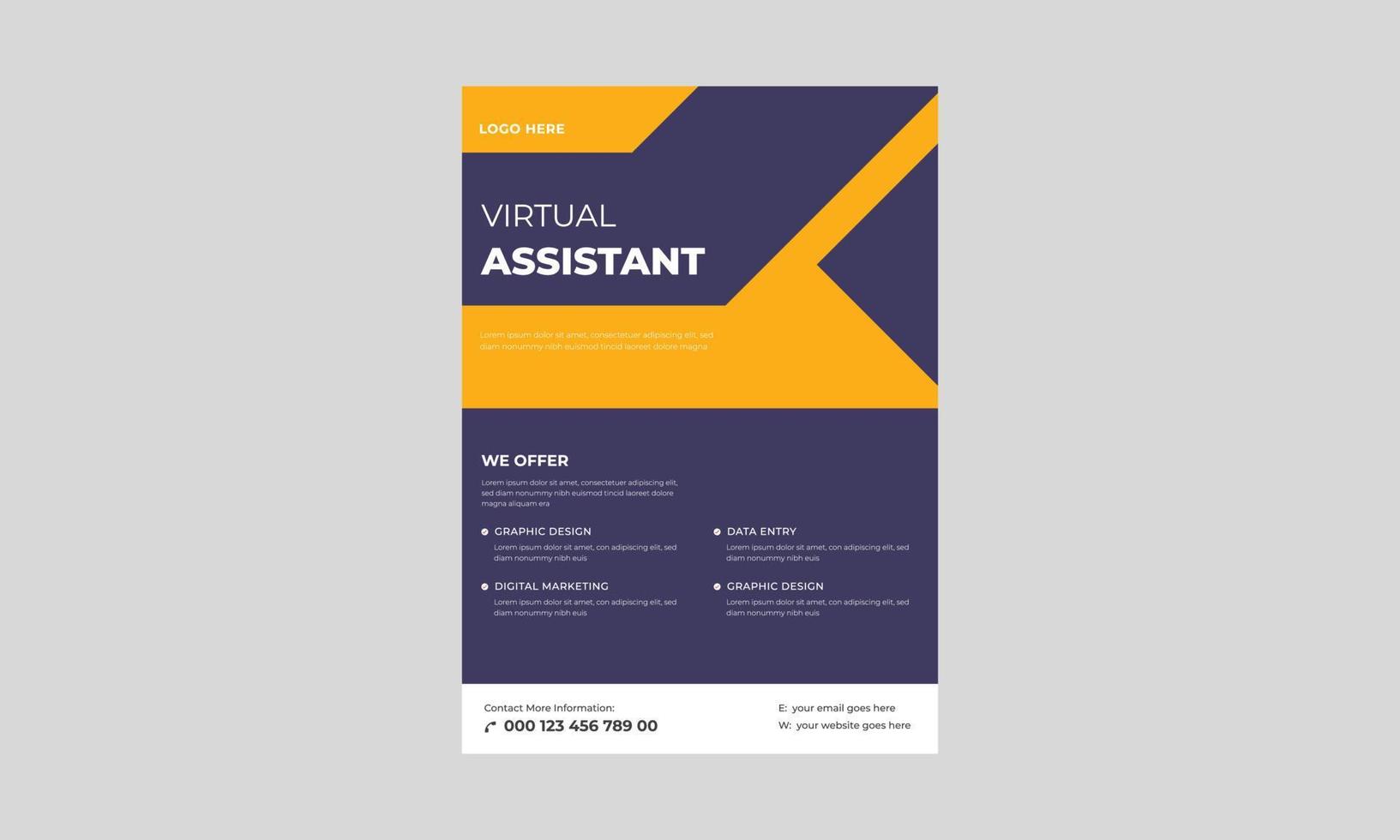 Virtual assistant service flyer template, Artificial intelligence in science and business, smart machine concept flyer template, vector