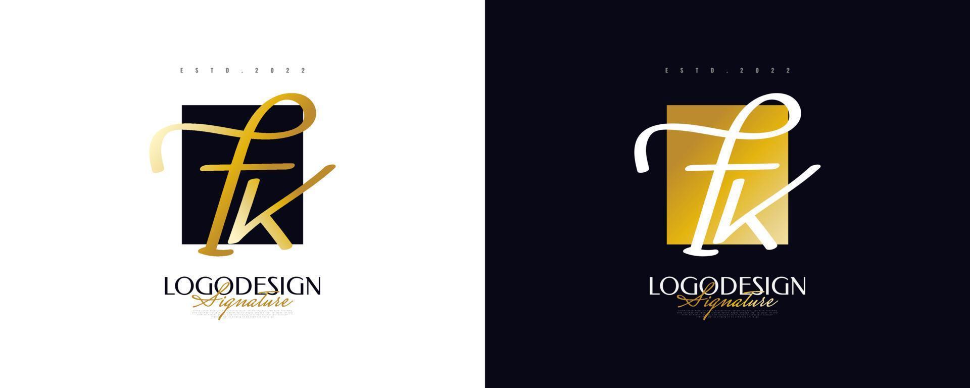 Initial F and K Logo Design with Elegant and Minimalist Gold Handwriting Style. FK Signature Logo or Symbol for Wedding, Fashion, Jewelry, Boutique, and Business Identity vector