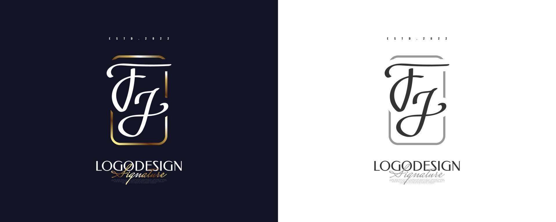 Initial F and J Logo Design with Elegant and Minimalist Gold Handwriting Style. FJ Signature Logo or Symbol for Wedding, Fashion, Jewelry, Boutique, and Business Identity vector