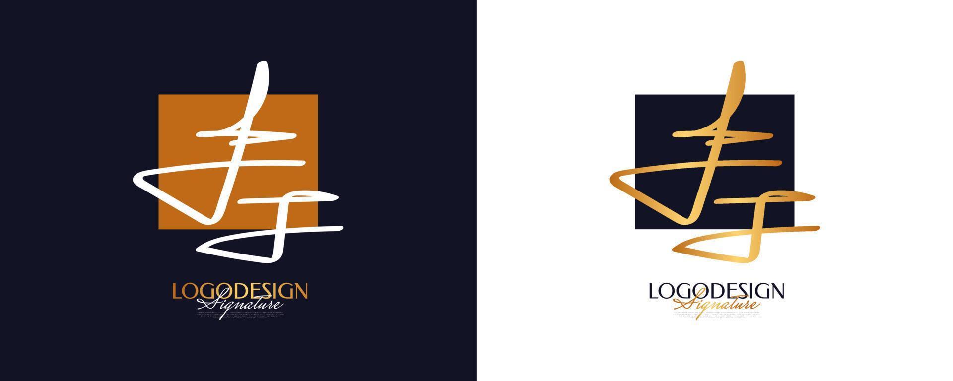 diseño inicial del logotipo f y j con un estilo de escritura dorado elegante y minimalista. logotipo o símbolo de la firma fj para bodas, moda, joyería, boutique e identidad comercial vector