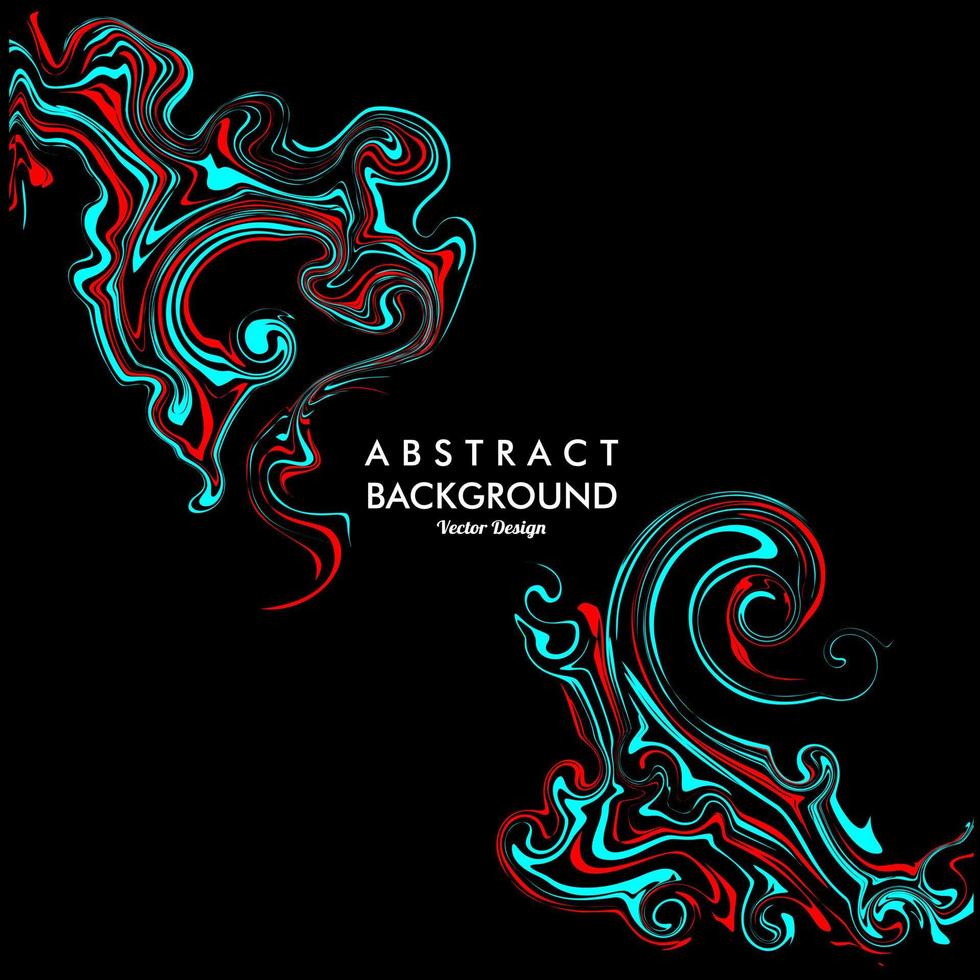 Black background with abstract fluid in red and light blue colors. Vector illustration
