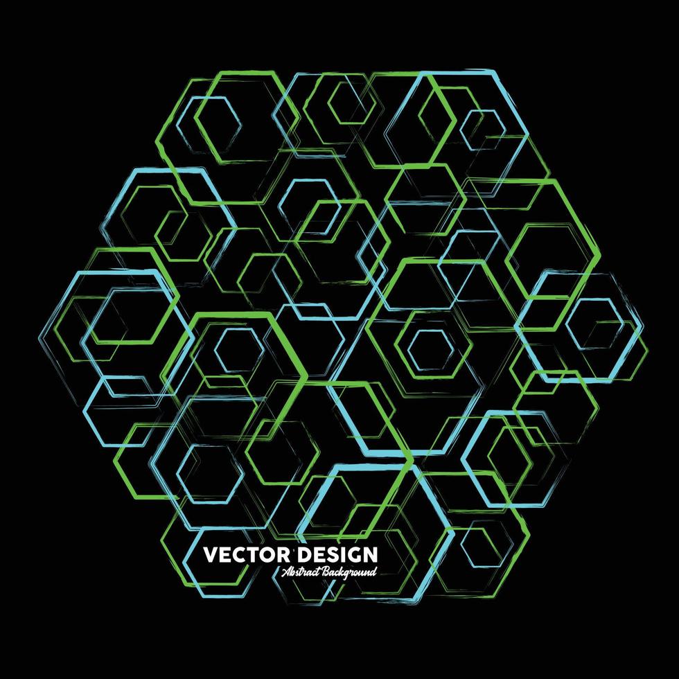 Artistic abstract background in light blue and light green made of random hexagon outline shapes. Vector illustration.