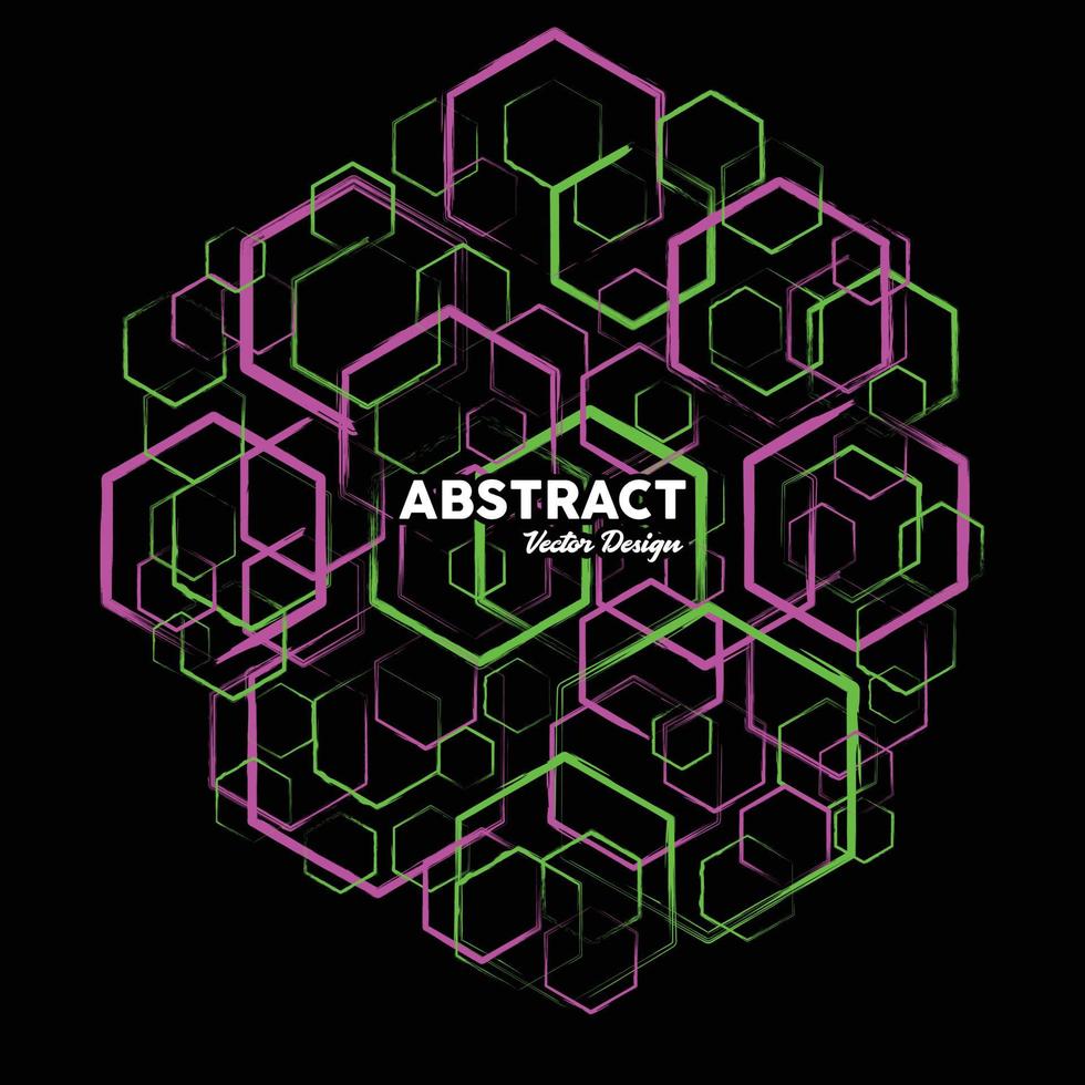 Abstract background in green and pink colors made of random hexagon shapes. Vector illustration.