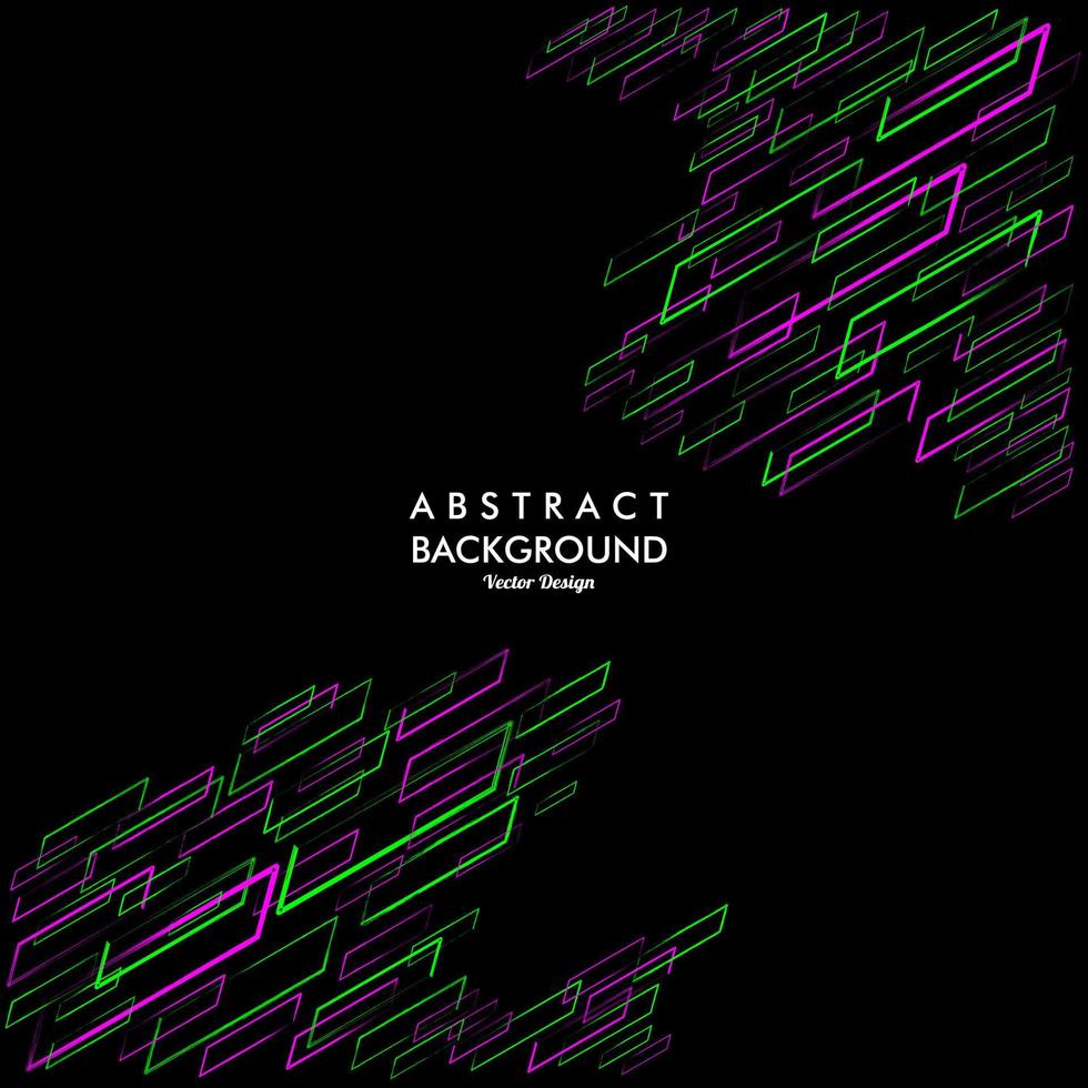 Black background with abstract rectangles randomly in pink and light green colors. Vector illustration